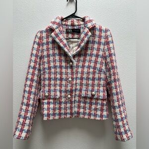 Zara pearl button multicolored textured jacket size small